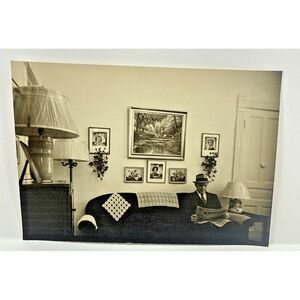 1943 VTG Photo Man Reading in Living Room Mid-Century Decor Original Snapshot